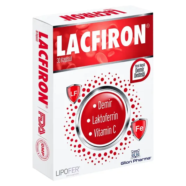 Glion Pharma Lacfiron Demir, Laktoferrin ve Vitamin C İçeren Kapsül Takviye Edici Gıda