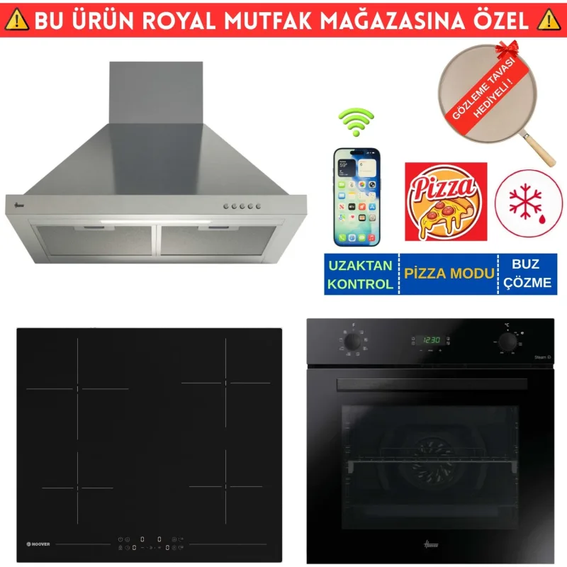 Hoover Jovo Telefon Bağlantılı Elektr. Vitro. Siyah Ankastre Set (Ho3158b+ Hh64ccb+Hch6mxtk İnox)