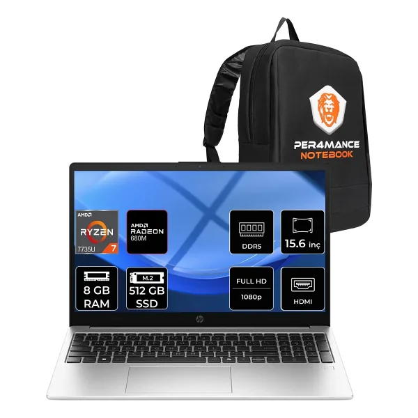 HP 255R G10 D30M1ET Ryzen 7 7735U 8 GB 512 GB SSD Radeon 680M 15.6" Free Dos Full HD Notebook