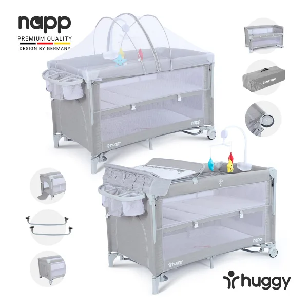 Huggy Napp 6 in 1 Gri Anne Yanı Park Yatak