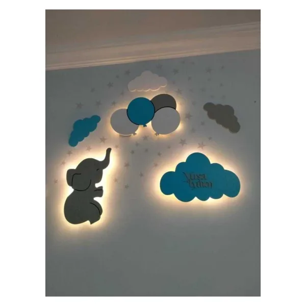 Işıklı Toplar Türkiye Çocuk Odası Dekoratif Ahşap Bulut Gece Lambası Ledli Aydınlatma