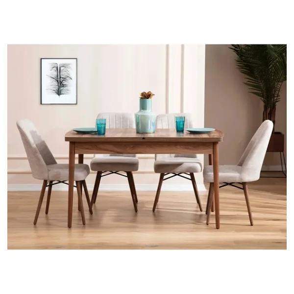 Kaktüs Avm Mutfak Masası Takımı 4 Kişilik Açılır Masa Sandalye Takımı Yemek Masası Masa Takımı - Krem - 80x132 - 80 x 170