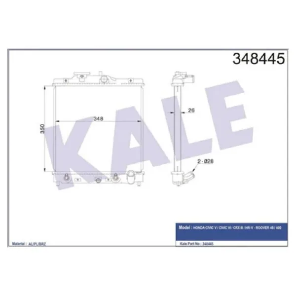 Kale Oto Radyatör 348445 Radyatör Civic V Civic Vı Hr-V Rover 45-400 1.5 1.6 16V 91-