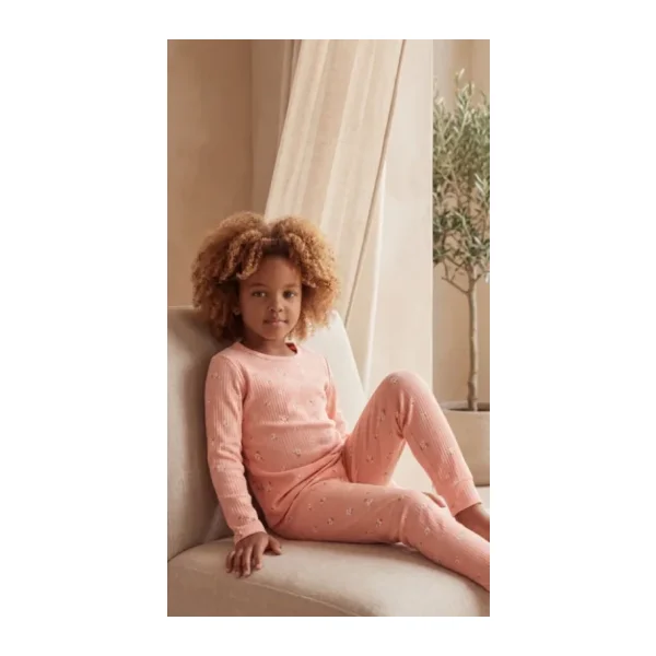 Kız Çocuk Çiçek Desenli Pijama Takımı Pembe