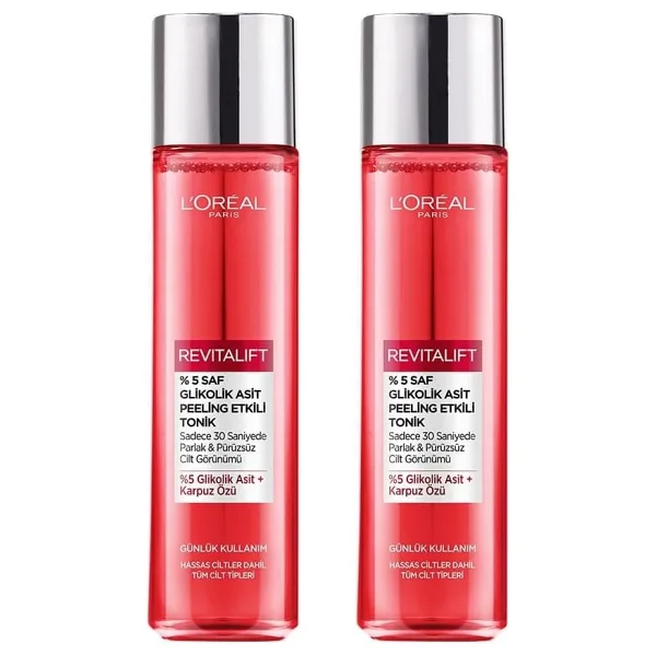 L'Oreal Paris Revitalift%5 Saf Glikolik Asit Peeling Etkili Tonik 2'li Set (2 x180 ml)