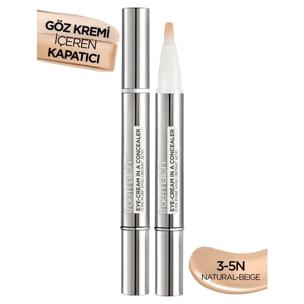 L'Oreal Paris True Match Göz Kremi İçeren 3-5N Natural Beige Kalem Kapatıcı