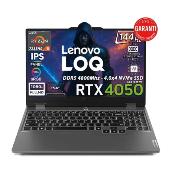 Lenovo LOQ 15ARP9 83JC00H4TR Ryzen 5 7235HS 16 GB 512 GB SSD RTX4050 15.6" Full HD Gaming Laptop