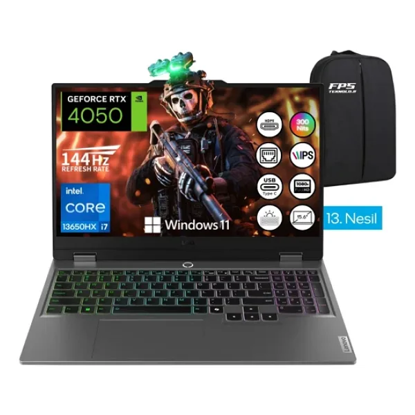Lenovo Loq İ7-13650HX RTX4050 24GB Ram 1tb SSD 15.6" Fhd IPS 144Hz W11 Taşınabilir Bilgisayar - 1 TB - 24 GB