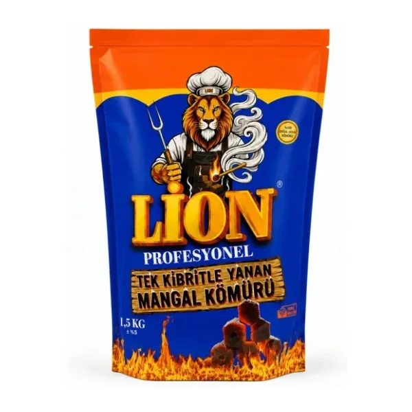 Lion Profesyonel Tek Kibritle Yanan Mangal Kömürü 1,5KG.