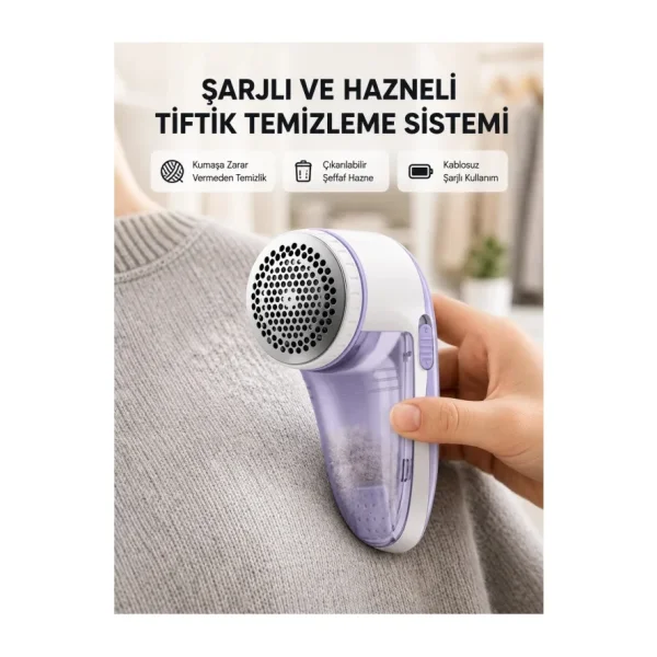 Mey İthalat Şarjlı Tiftik Temizleyici - Çıkarılabilir Hazneli, Anti-Statik Fırçalı, Usb Şarjlı