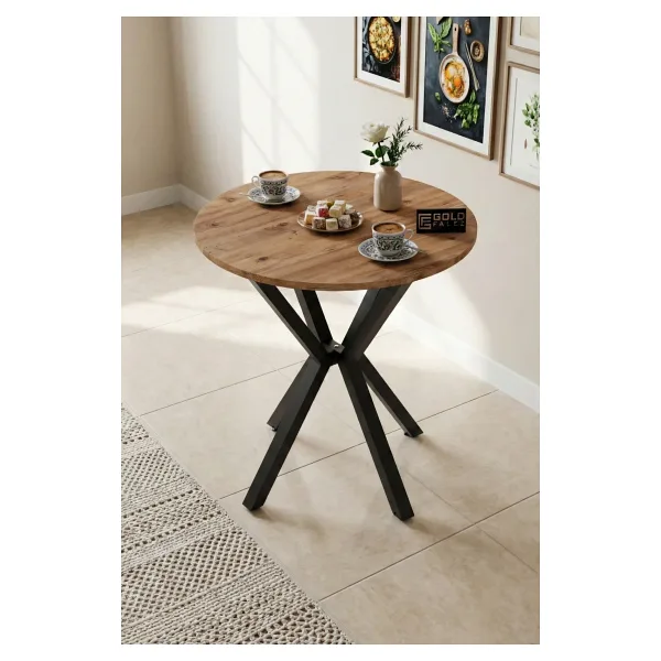Mutfak Masası Yuvarlak 70 Çap Metal Ayak Yemek Masası Modern Balkon Bahçe Cafe Masa 9821 Traverten