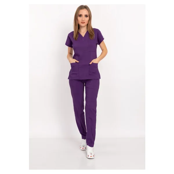 Nur Medikal Giyim Mor Renk Likralı Unisex Doktor Hemşire Hastane Scrubs Üniforma Takımı - XS