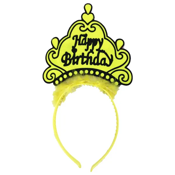 Parti Happy Birthday Yazılı Neon Sarı Renk Doğum Günü Tacı