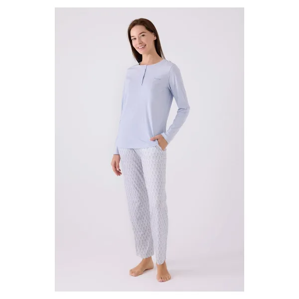 Pierre Cardin Paris 8888 Kadın Uzun Kol Yaka Düğmeli Desenli Pijama Takım