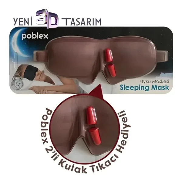 Poblex 3D Uyku Maskesi Kahve Rengi + Kulak Tıkacı