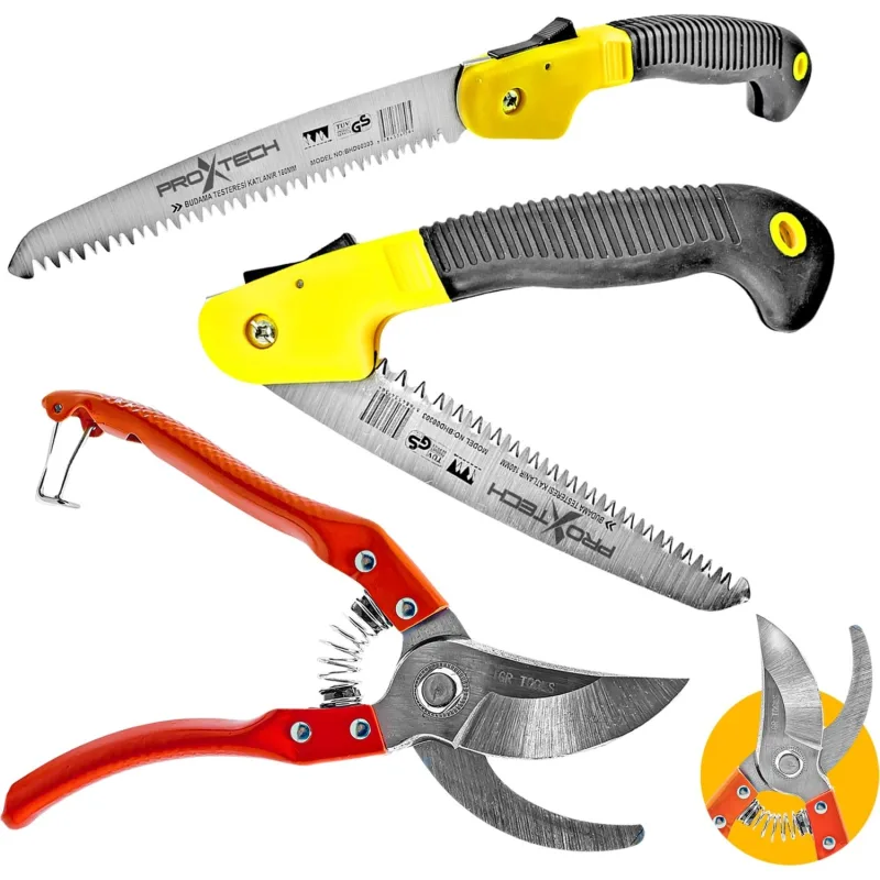 Proxtech Katlanabilir Emniyetli Cep Bahçe Budama Testeresi 180 mm dal Budama Makası 2li Set