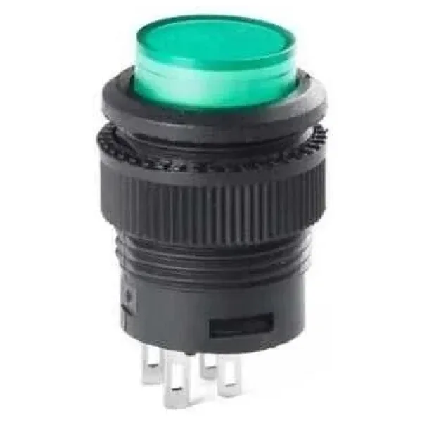 RL16-503B 16MM Plastik 4 Pin Yaylı Buton Yeşil