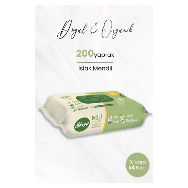 Sleepy Doğal Organik Pamuklu 50 Yaprak 4'lü Paket Islak Mendil