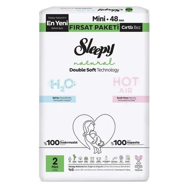 Sleepy Natural Double Soft 2 Numara Mini 48'li Bebek Bezi
