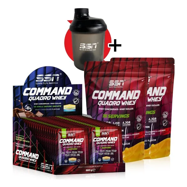 SSN Sports Style Nutrition Command Quadro Whey 1780 Gr 70 Şase MIX Çikolata- Muz Mango ( 40 x 1 box - 15 x 2 Doypacks) Kombinasyon