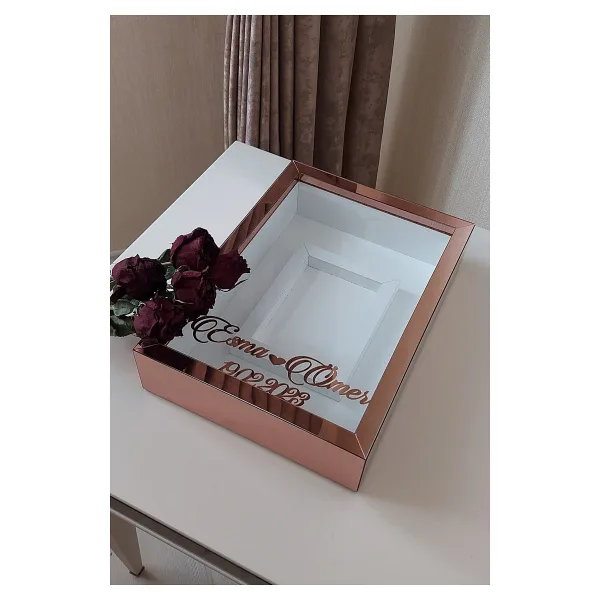 Verda Çerçeve 25x35 Cm Rosegold Fotoğraf Alanlı Model Tasarım Gül Kutusu Anı Çerçevesi! Isimli