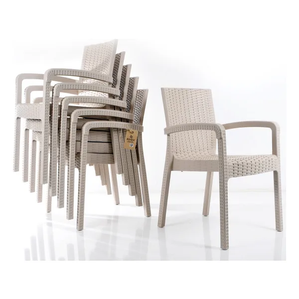 Violet Rattan Sandalye Takımı 6 Kişilik Bahçe Balkon Teras Sandalyesi - Krem