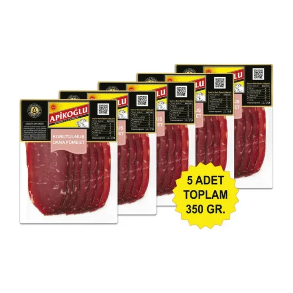 Yüksek Proteinli Kurutulmuş Dana Füme Et 70 Gr. Beşli Paket (Toplam 350 Gr.)