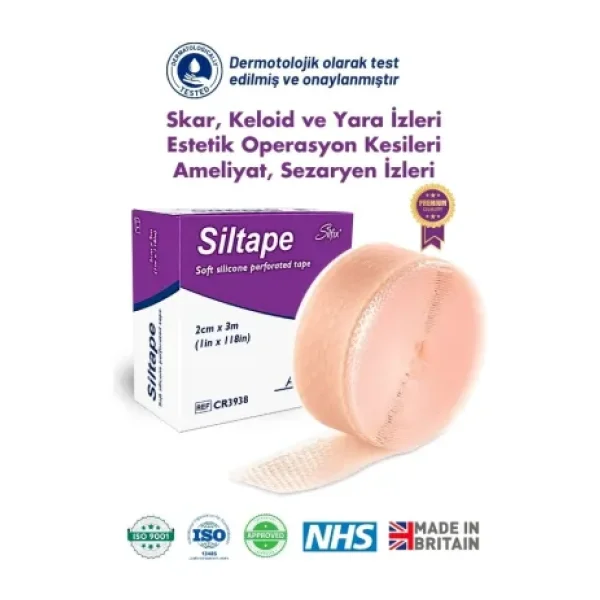 Advancis Medical UK Siltape Soft Silikon Yara İzi Dikiş İzi Sezaryen Yanık Estetik Bant 2 CM x 3 M