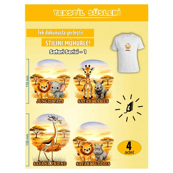 Agg Reklam Ütü ile Yapışan Kıyafet Etiketi Safari Serisi -1 4lü Set