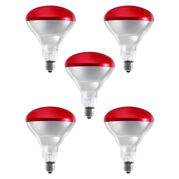 Avarson (5 Adet) 250W Kızılötesi (infrared) Isıtıcılı Hayvan Isıtma ve Kuluçka Lambası (Kırmızı Işık) E27 (Kalın Duy)