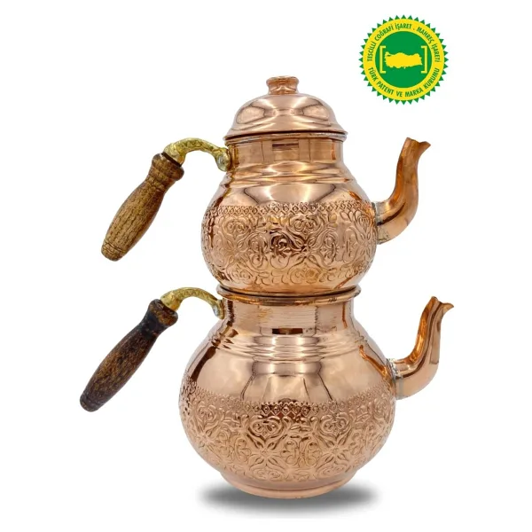Bakır Büyük Sarmaşık Desenli Çaydanlık