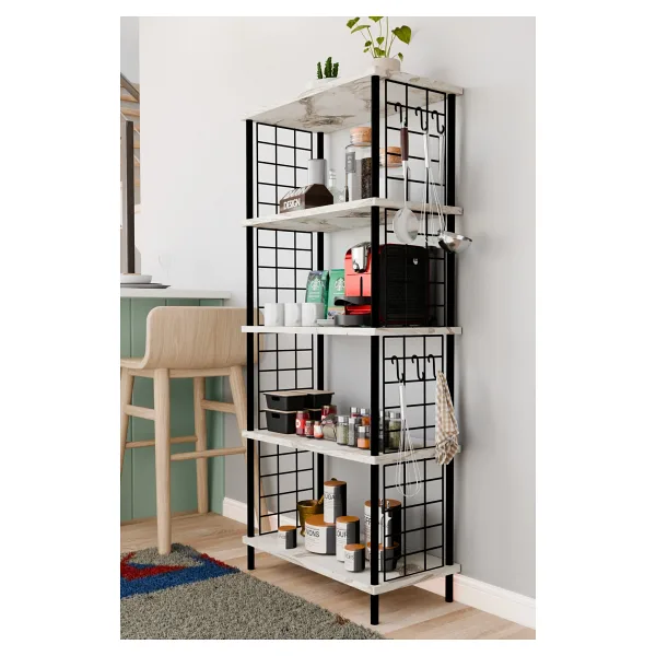 BARIN DESIGN 5 Raflı Çevir Kur Çok Amaçlı Raf - Tel Yan Panel, Açık Raf Sistemli Metal Gövdeli Organizer Dolap