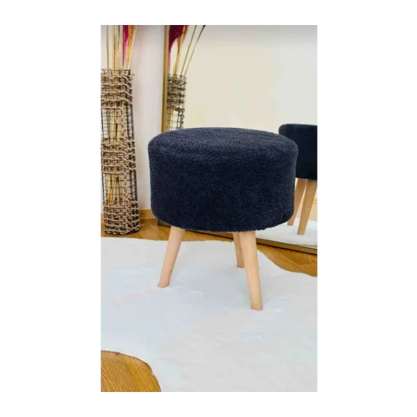 Beylerbeyi Coco Puf, Peluş,3 Ayak, siyah,oturma Odası, Makyaj Masası Puf