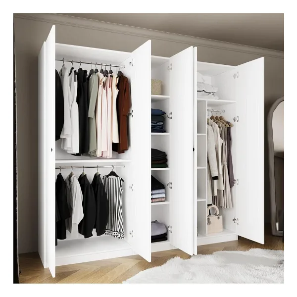 Bimossa KD8040 Goss 225 cm Beyaz Kapaklı Gardırop, 3 Askılı, Dar Raflı, Yüklüklü, 5 Kapaklı Elbise Dolabı