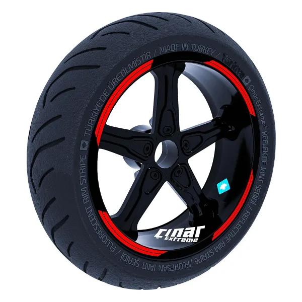 Double Stripe Tasarımlı Bayrak Kırmızı Jant Şeridi Sticker Çınar Extreme