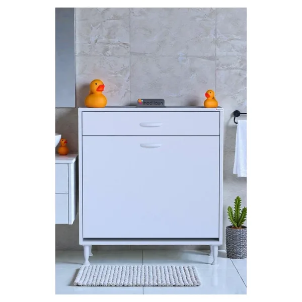 Eliusta Asil 80 Cm Kirli Çamaşır Sepetli Banyo Dolabı 1 Çekmeceli Mutfak Çok Amaçlı Dolap 80X88x32,5 Cm