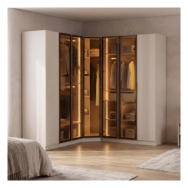 Eymense Lora Gardırop Askılı Çekmeceli Köşe Modüler Giyinme Odası Dolabı %100 Mdf - Bej