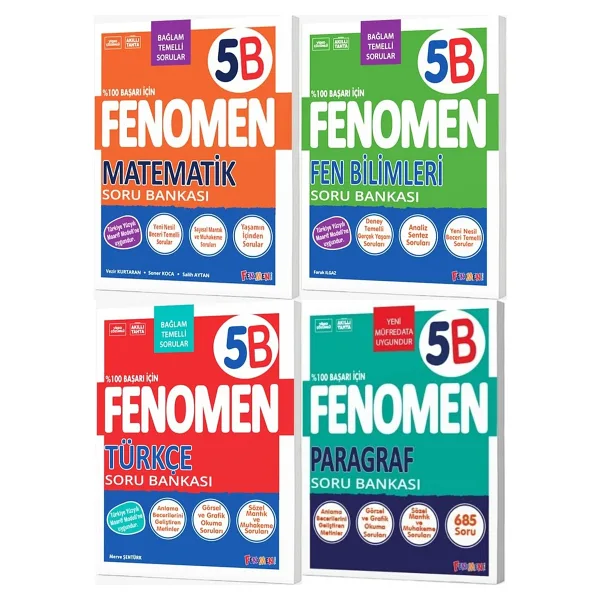 Fenomen Okul 2027 5. Sınıf Matematik + Fen Bilimleri + Türkçe + Paragraf B Serisi Soru Bankası Seti 4 Kitap Maarif Model