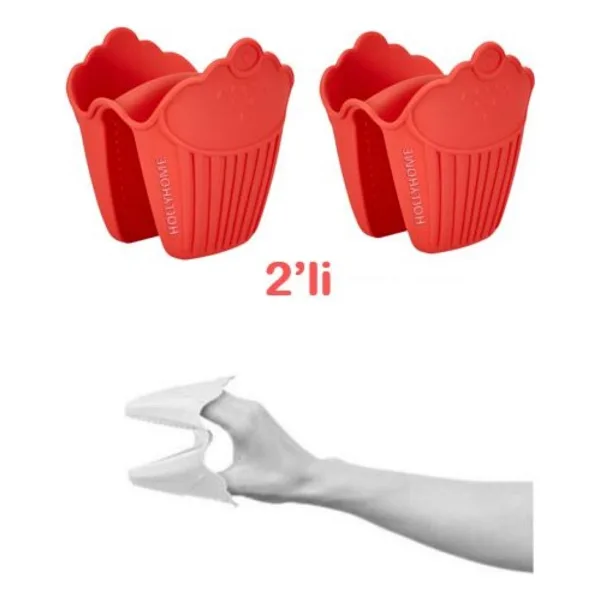 Holly Home 2'li Silikon Cupcake Kırmızı Fırın Eldiveni, Tepsi Tutacağı, Mikrodalga Tutacak, Yanmaz Eldiven