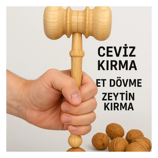 Homvira Ahşap Ceviz Kırma & Et Dövme Tokmağı - Doğal Ağaç, Sağlam Yapı, Çok Amaçlı Mutfak Tokmağı