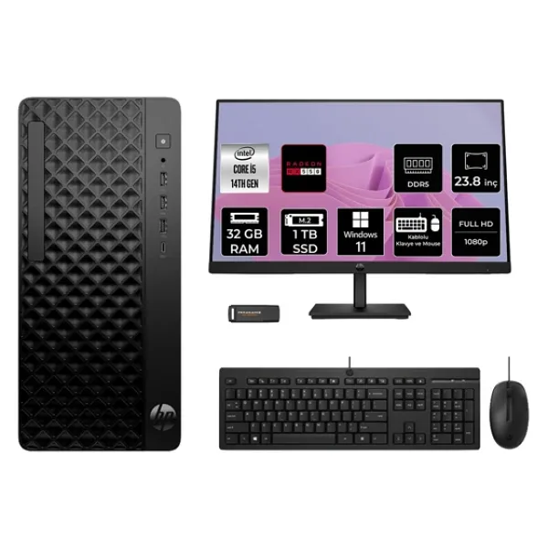 Hp Prodesk 2 Tower G1i İ5 14500 32Gb 1Tb Ssd Rx550/4Gb W11p Masaüstü Bilgisayar + 23.8" Monitör