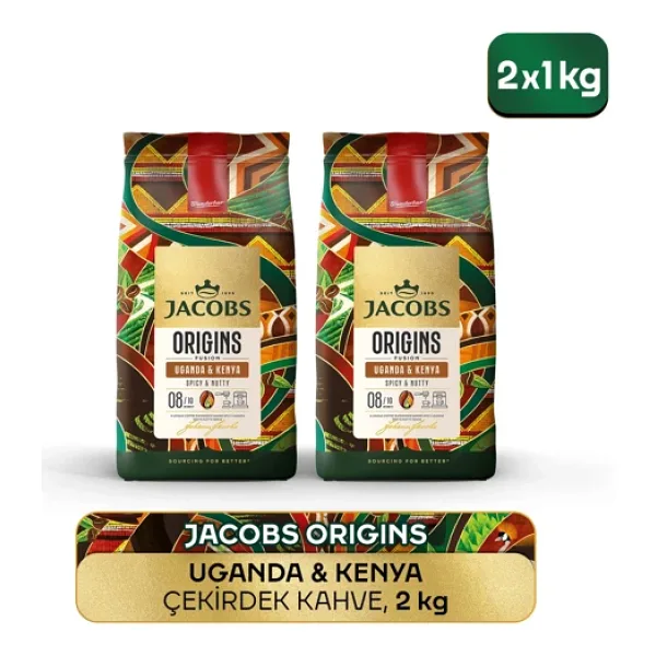 Jacobs Origins Uganda & Kenya Çekirdek Kahve 1 kg x 2 Adet