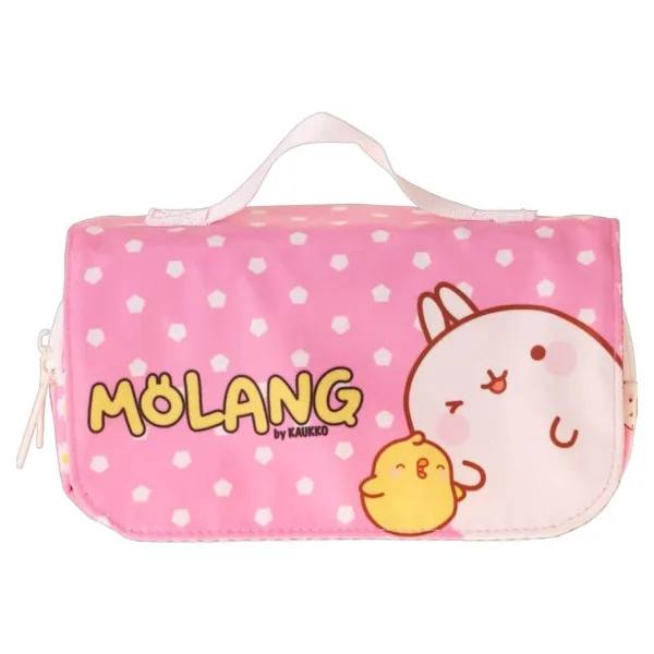 Kaukko Kids Taşıma Askılı Kız Çocuk Molang Baskılı Şık Kalem Çantası (Pembe - Sarı) - L5320
