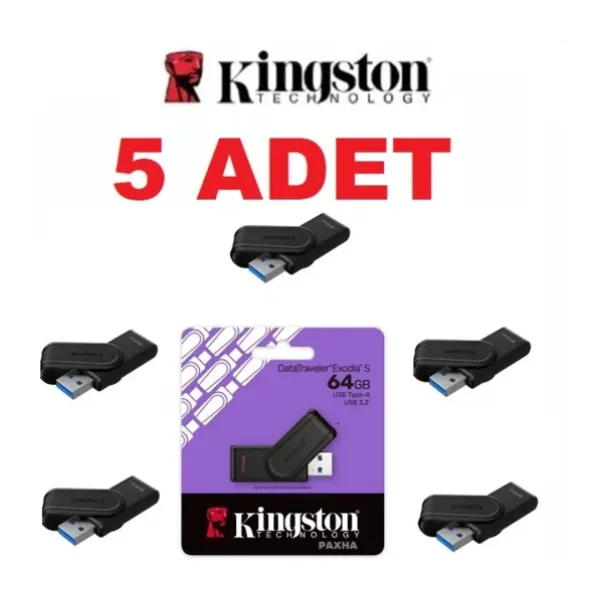 Kingston 5 adet DataTraveler Exodia S 64GB DTXS USB 3.2 Gen.1 USB Flash Bellek