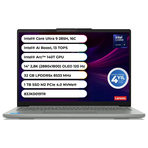 Lenovo IdeaPad Pro 5 14IAH10 83JK0019TR Ultra 9 285H 32 GB 1 TB SSD Arc 140T 14" Notebook