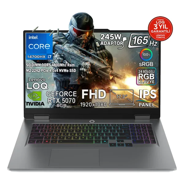 Lenovo LOQ 17IRX10 83JH00BCTR i7-14700HX 32 GB 1 TB SSD RTX5070 17.3" Full HD Gaming Laptop