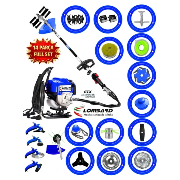 Lombard Italia 543 Lb Turbo 10 In 1 Sırt Tipi Ot Çim Biçme Tırpanı + Toprak Eşeleme+ Akrobat Çapa Aparatı