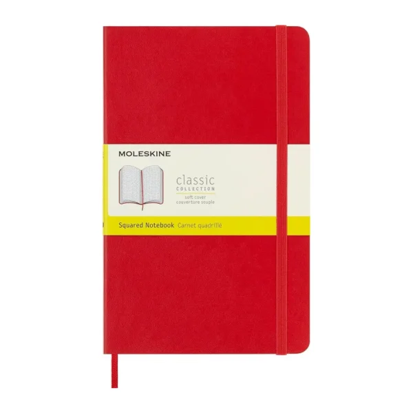 Moleskine Classic Squared Paper Notebook, Soft Cover and Elastic Closure Journal, Color Scarlet Red, Size Large 13 x 21 A5, 192 sayfa