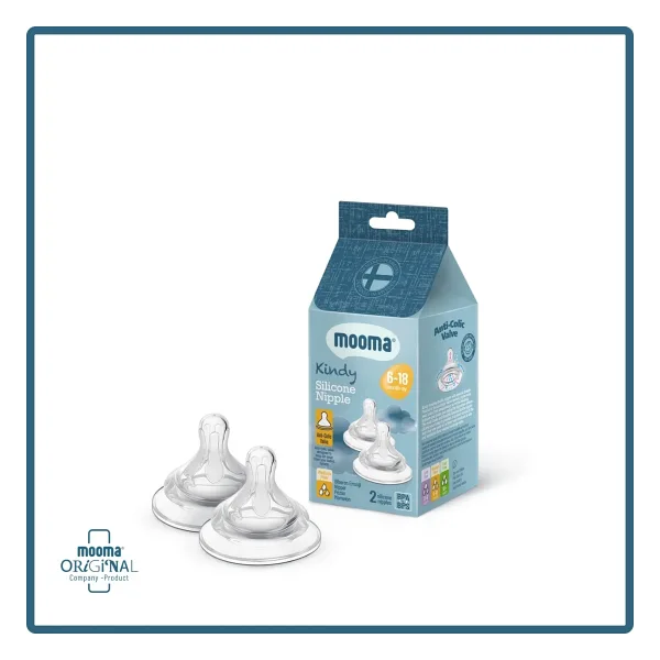 MOOMA Kindy Silikon Biberon Emziği 2'li Paket 6-18 Ay (Orta Akış) - Antikolik Ventilli BPA & BPS İçermez