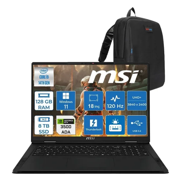 Msı Msı Creatorpro X18 Hx A14vksg-481tr Intel Core I9 14900hx 128gb DDR5 8tb SSD Windows 11 Pro RTX 3500 Ada Gddr6 12gb 175w 18 Inç UHD+ (3840x2400) 120hz Mobil Iş Istasyonu 481trp22 + Zetta Çanta
